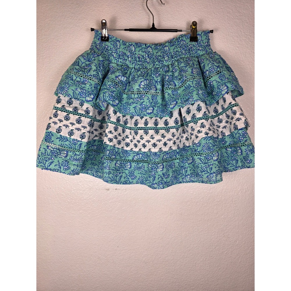 Roller Rabbit Target Aqua Blue Floral Tiered Smocked Mini Skirt M